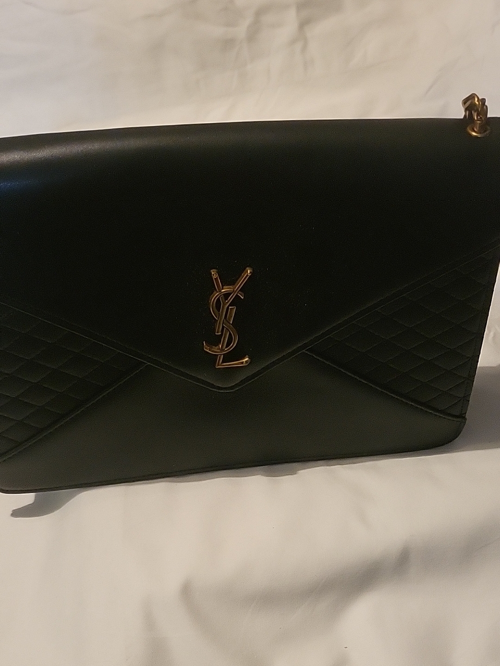 Saint Laurent Black Leather Envelope Bag with Gold YSL Logo